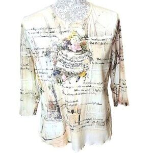 P Michael vintage Y2K 3/4 sheer leeves top W/beading Medium